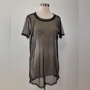 Le Lis Collection Black Sheer Mesh Star Print Dress Tunic Cover Up